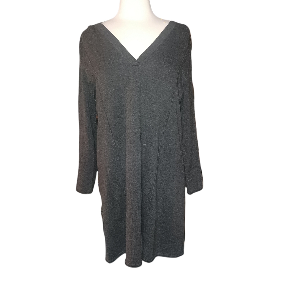 J Jill M Dress Gray Black Hooded Midi Casual warm cozy classic Sweatshirt